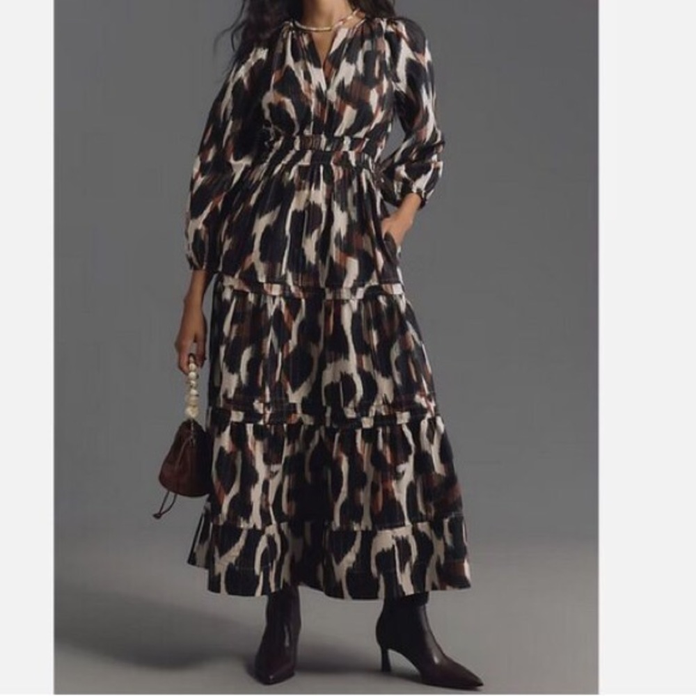 NWT Anthropologie Somerset Maxi Dress Poplin Edition Animal Print Size XL